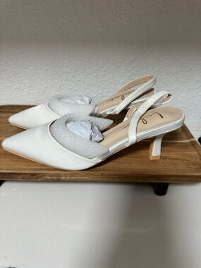 Lulu's White Pointed Slingback Heels with Sparkle Accent